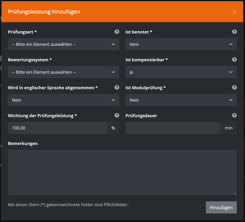 Maske Prüfungsleistungen