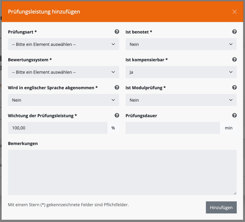 Maske Prüfungsleistungen