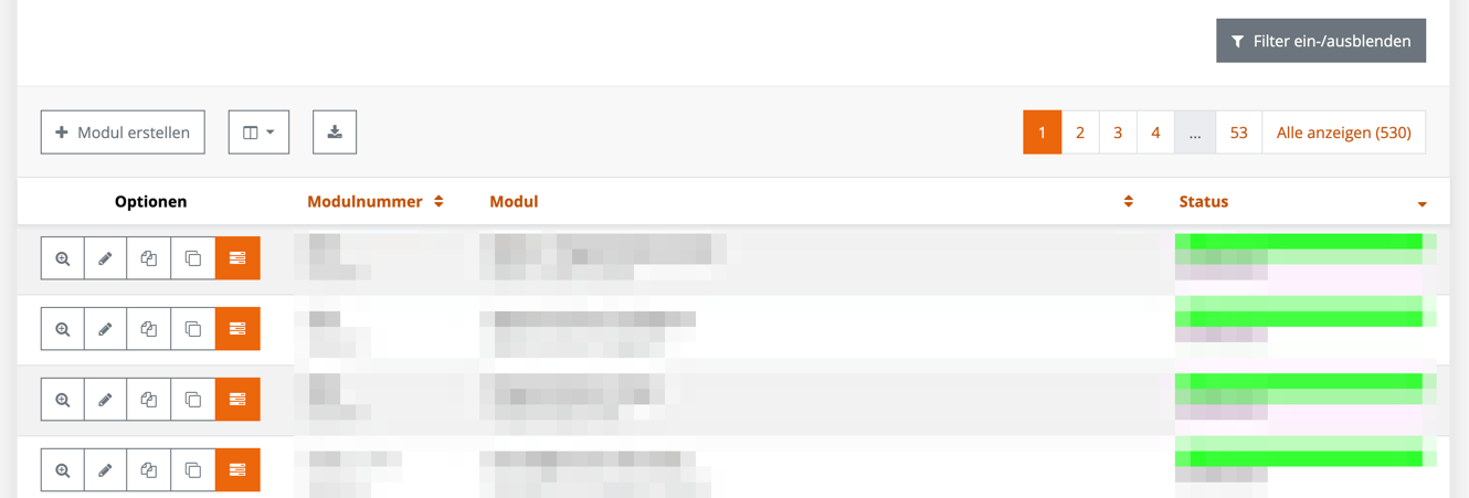 Listenansicht in Modulux